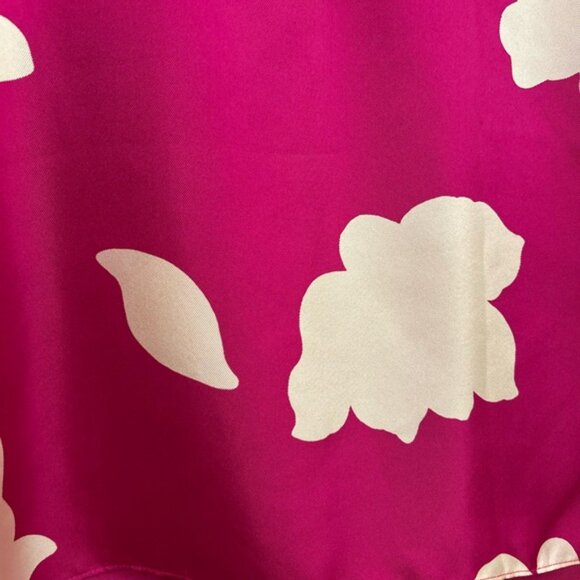 Theory Dark Pink Magenta Open V-Neck Top in Petal Print Silk Size Small - Picture 6 of 9